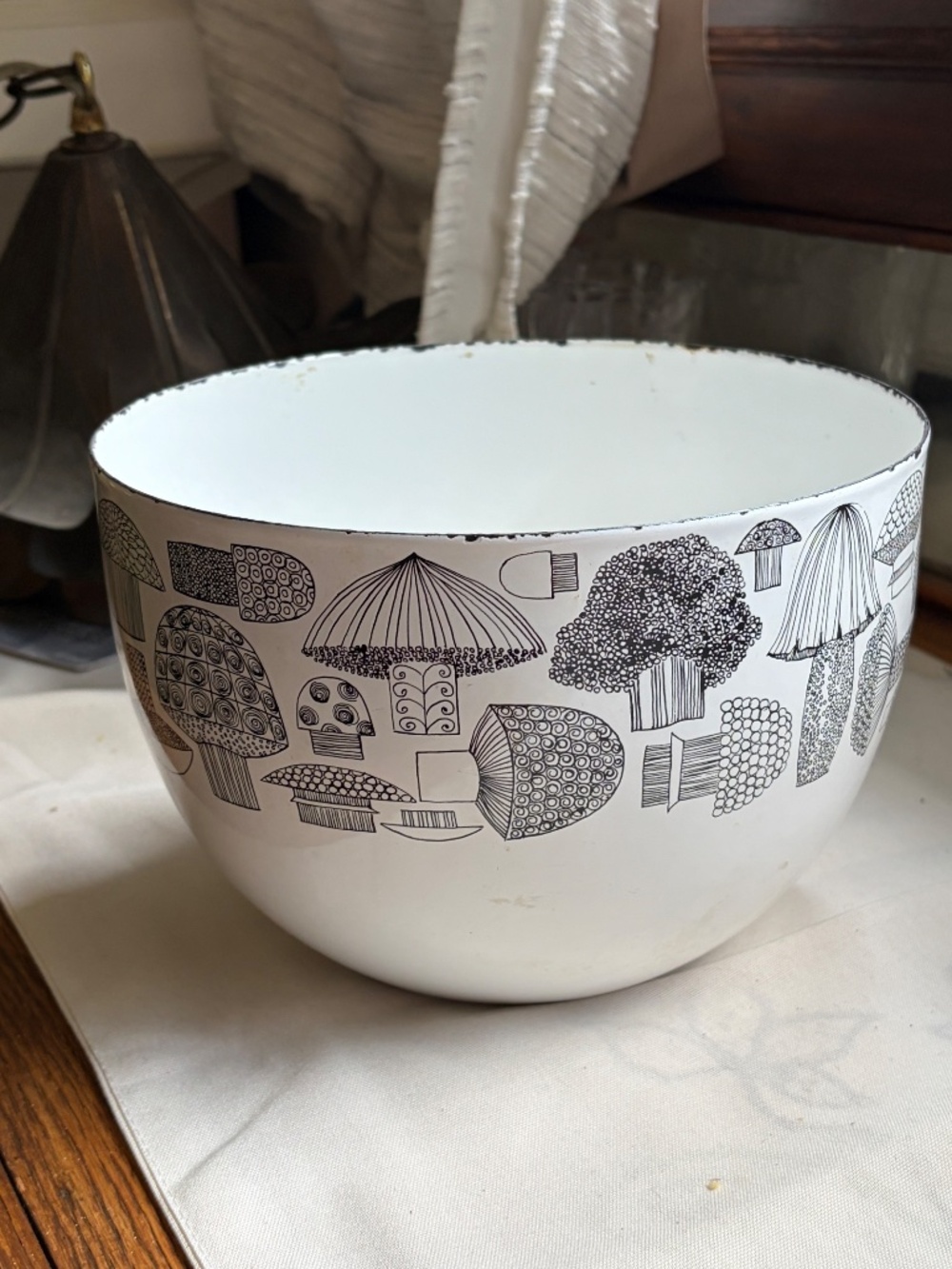 Finel Arabia Finland Enamel Bowl Kaj Franck Mod Mushrooms Tatti Serving Bowl 60s - Picture 4 of 9
